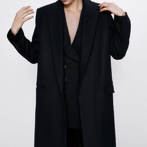 ZARA NEW LONG COAT WOOL BLEND BLACK - Size M